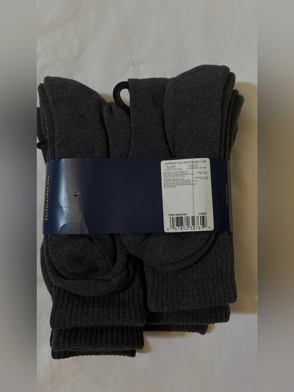 Polo Ralph Lauren Men’s 6-Pair Classic Sport Crew Socks Charcoal Red Logo 10-13